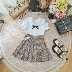 chân váy kẻ xếp ly kèm quần bên trong cho bé gái size 7 -15