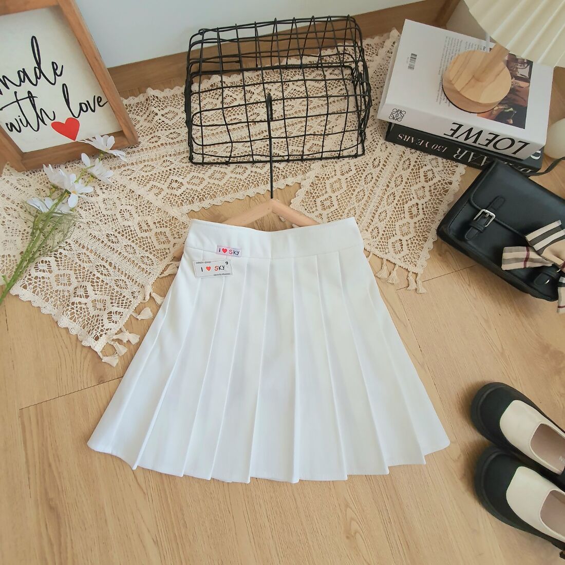 Chân váy xếp ly bản nhỏ mầu trắng size 7 -15-CHÂN VÁY HỌC SINH