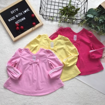 áo cotton dài tay ren ngực nơ 