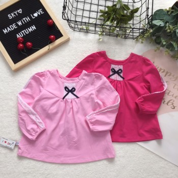 áo cotton vạt xòe ly ngực nơ cổ