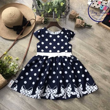 Váy thô chấm bi chân hoa nơ size 3-10