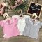 Áo thun cotton cổ ren nơ bé gái 