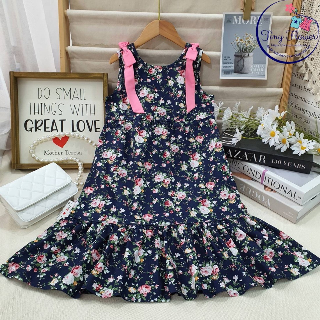 Váy hoa maxi đuôi cá trẻ em size 7-10-VÁY XUÂN HÈ BÉ GÁI