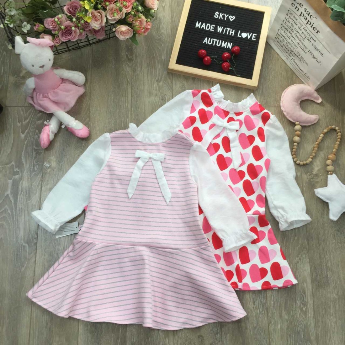 Váy cổ bèo dài tay size 2-6-