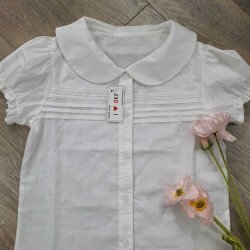 Áo sơ mi trắng cộc tay nơ ren size đại 11 - 14