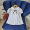 Áo sơ mi ren ngực nơ cài - chất thô cotton - size 6-10 - A8225
