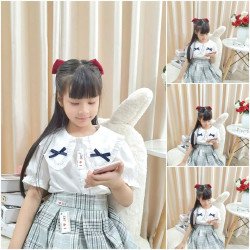 Áo sơ mi trắng học sinh cổ bèo 2 nơ size 7-11 Áo sơ mi trắng học sinh cổ bèo 2 nơ size 7-11